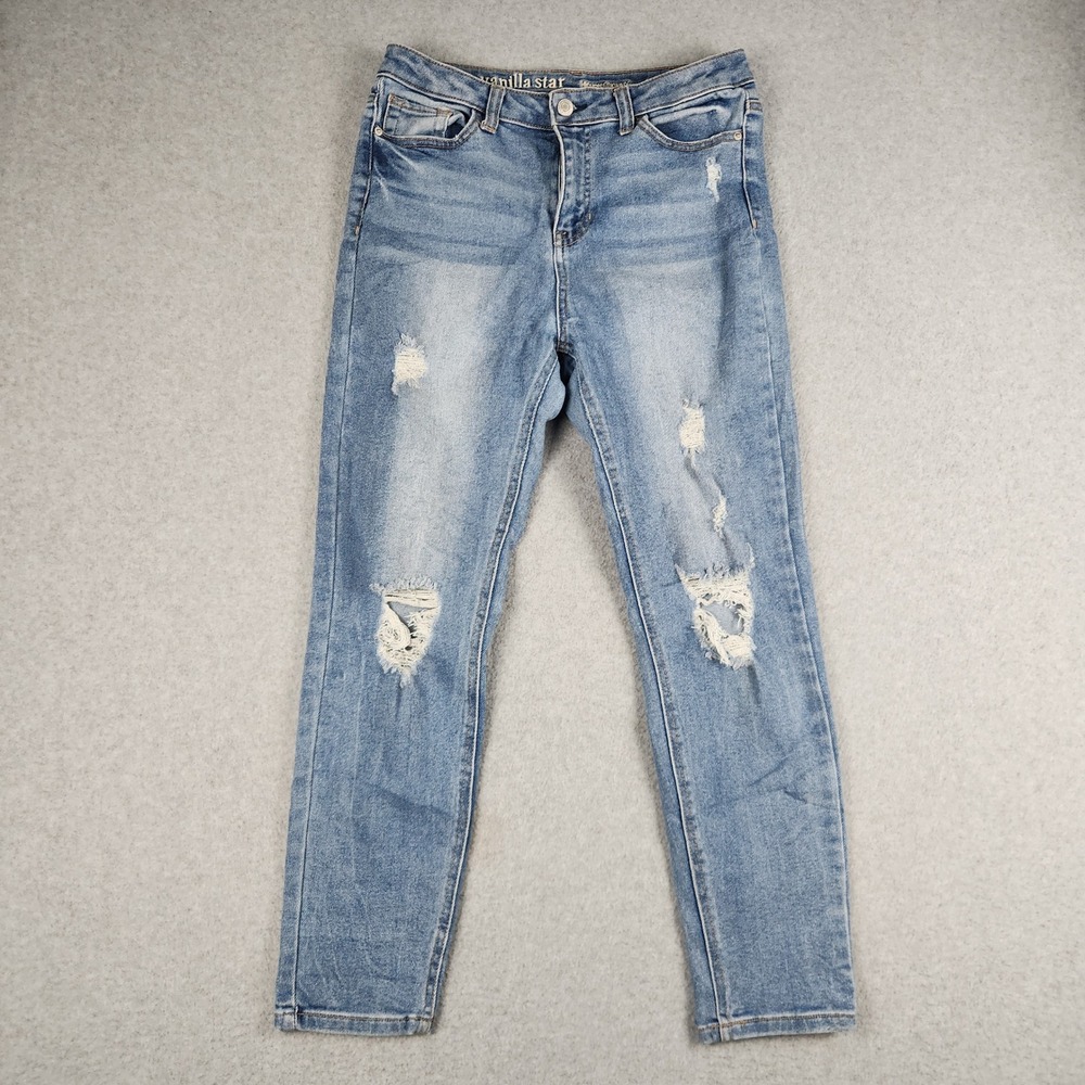 Vanilla Star Jeans Womens 30/11 Blue Denim Medium Wash High Rise Y2K Distressed